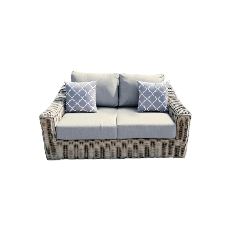 Causeuse Tulum bicolore beige foncé à cadre en aluminium avec coussins
