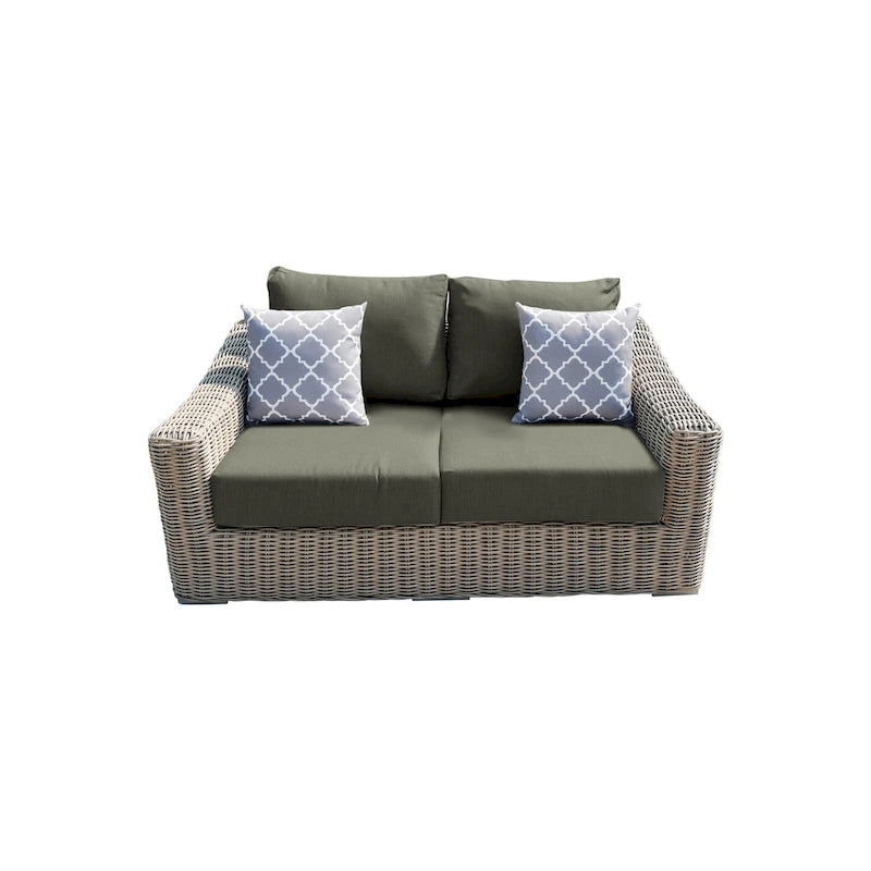 Causeuse Tulum bicolore beige foncé à cadre en aluminium avec coussins