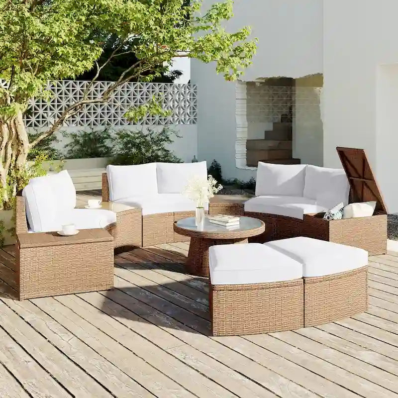 Ensemble de canapés de jardin modulables en rotin 10 pièces en demi-cercle