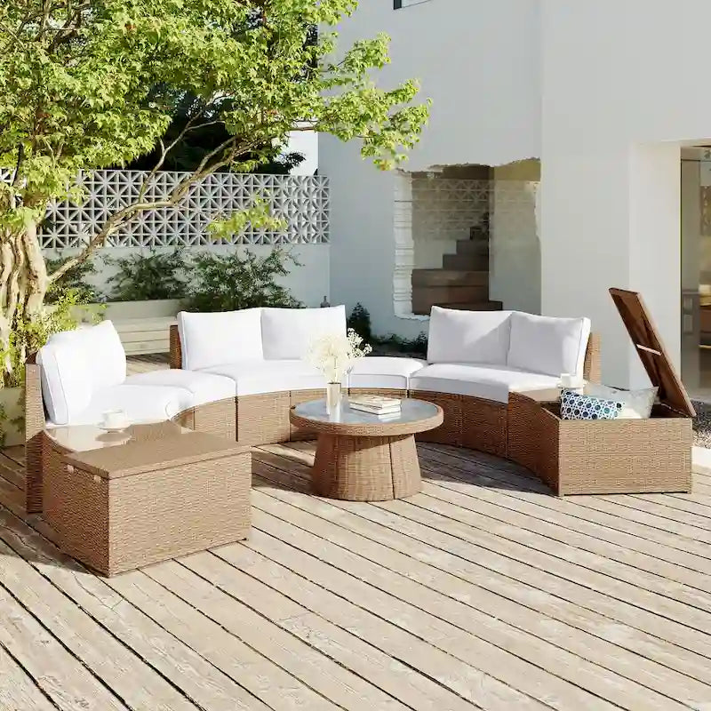 Ensemble de canapés de jardin modulables en rotin 10 pièces en demi-cercle