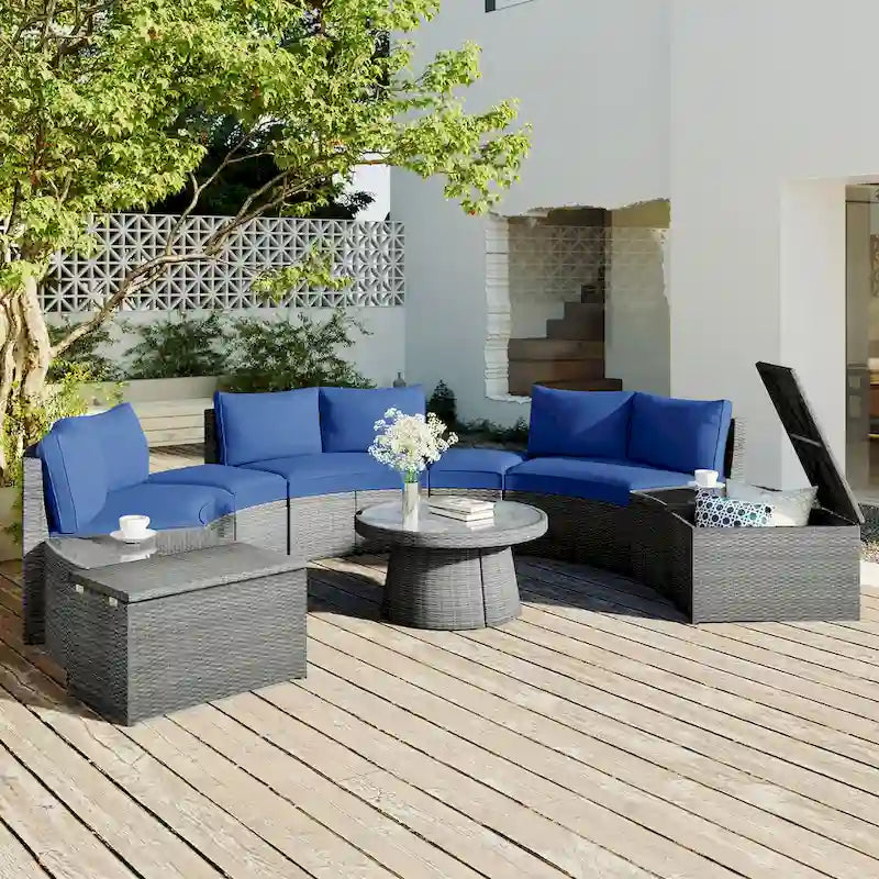 Ensemble de canapés de jardin modulables en rotin 10 pièces en demi-cercle