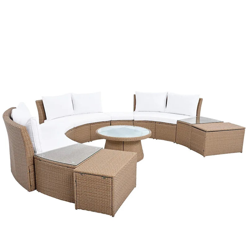 Ensemble de canapés de jardin modulables en rotin 10 pièces en demi-cercle