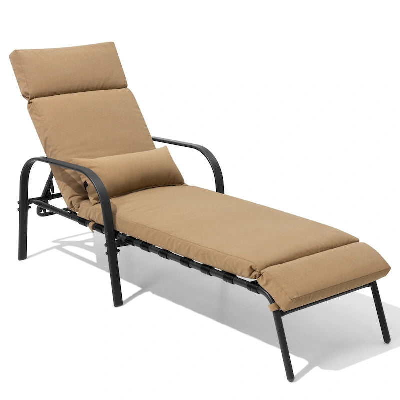 Chaise longue de patio réglable avec coussin et oreiller pour l'intérieur et l'extérieur