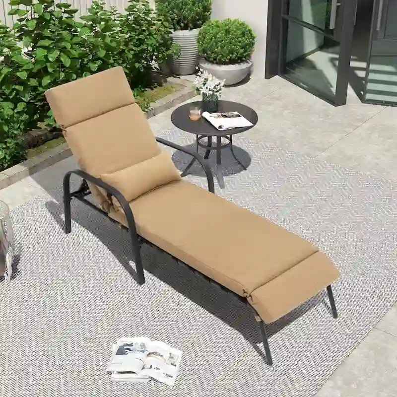 Chaise longue de patio réglable avec coussin et oreiller pour l'intérieur et l'extérieur