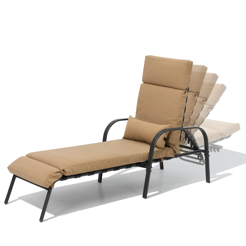 Chaise longue de patio réglable avec coussin et oreiller pour l'intérieur et l'extérieur