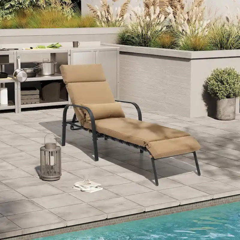 Chaise longue de patio réglable avec coussin et oreiller pour l'intérieur et l'extérieur