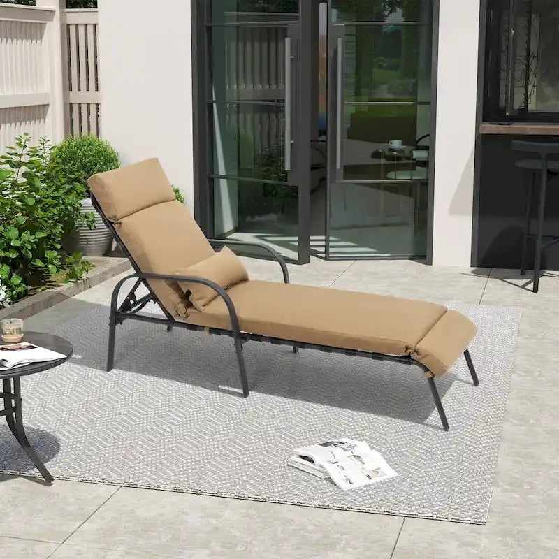 Chaise longue de patio réglable avec coussin et oreiller pour l'intérieur et l'extérieur