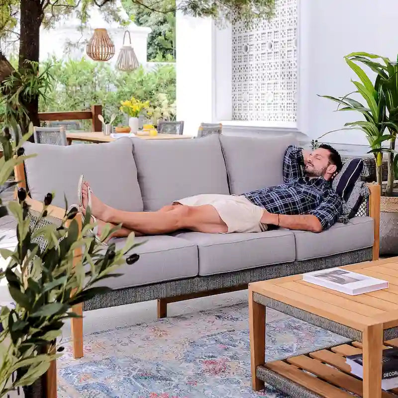 Canapé de patio en teck Nassau Cambridge Casual avec coussin