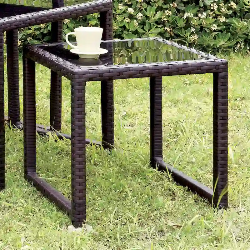 Tables gigognes d'extérieur Viro Contemporary Espresso avec plateau en verre (ensemble de 3) par Furniture of America