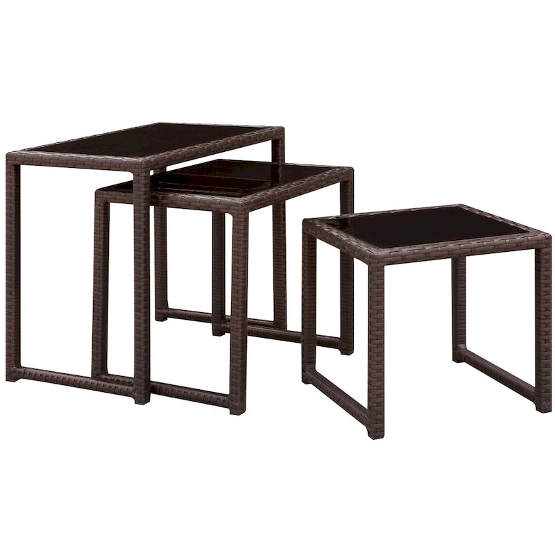 Tables gigognes d'extérieur Viro Contemporary Espresso avec plateau en verre (ensemble de 3) par Furniture of America