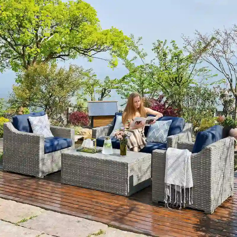 Ensemble de conversation de patio sectionnel 4 pièces