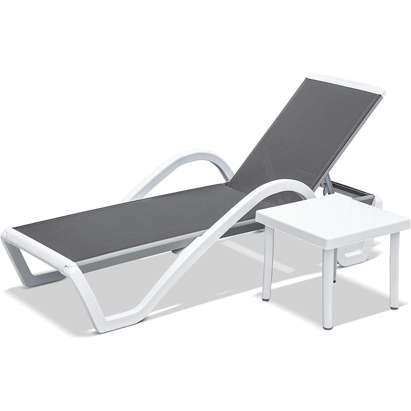 Adjustable Aluminum Pool Lounge Chairs Lounge Chair and Plastic Table
