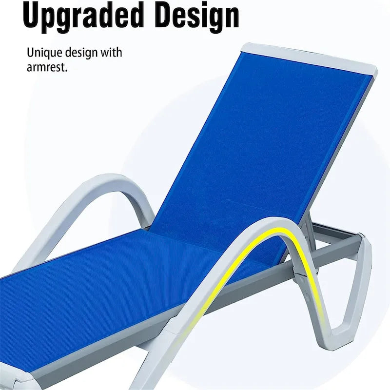 Chaises longues de piscine réglables en aluminium et table en plastique