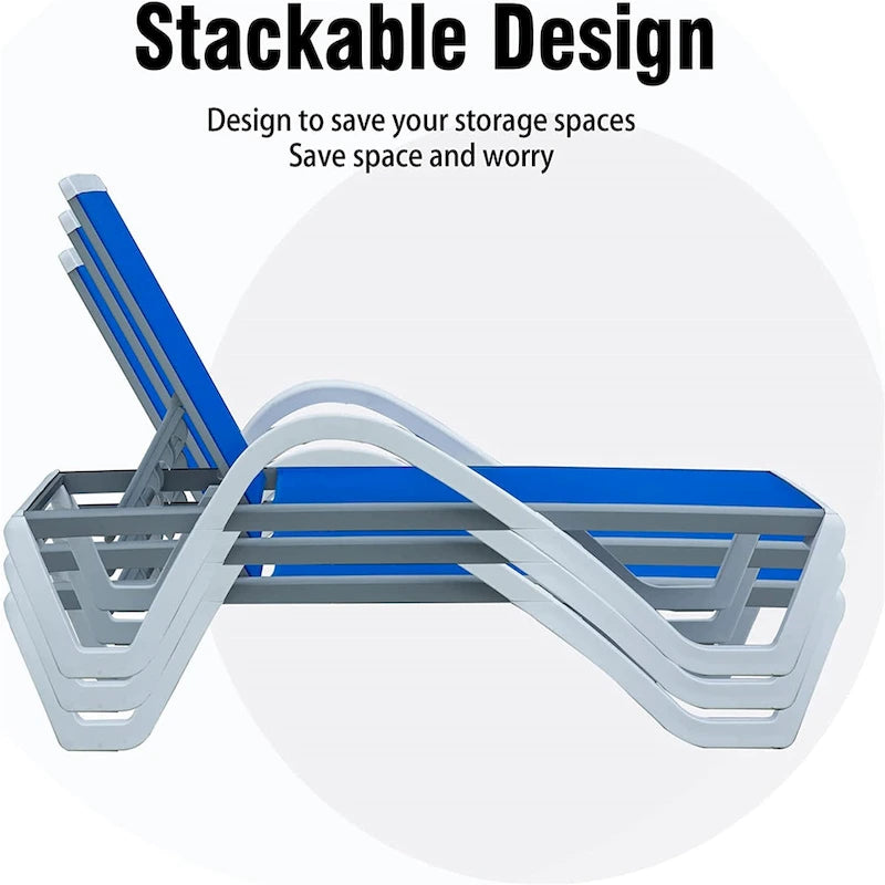 Chaises longues de piscine réglables en aluminium et table en plastique