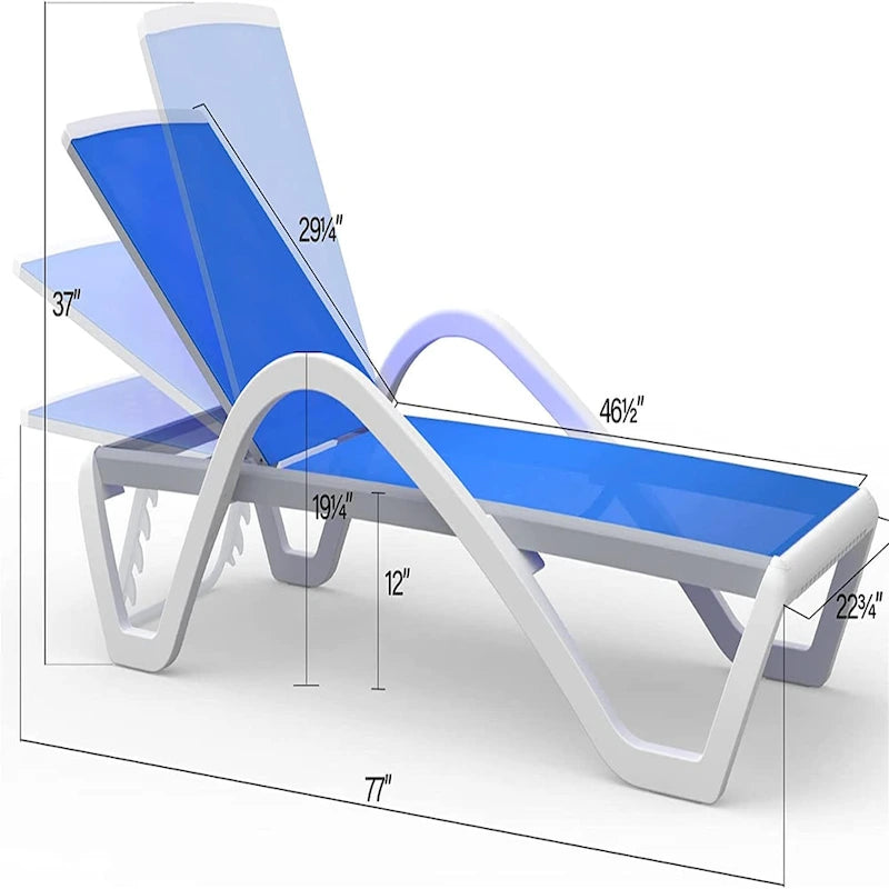 Chaises longues de piscine réglables en aluminium et table en plastique
