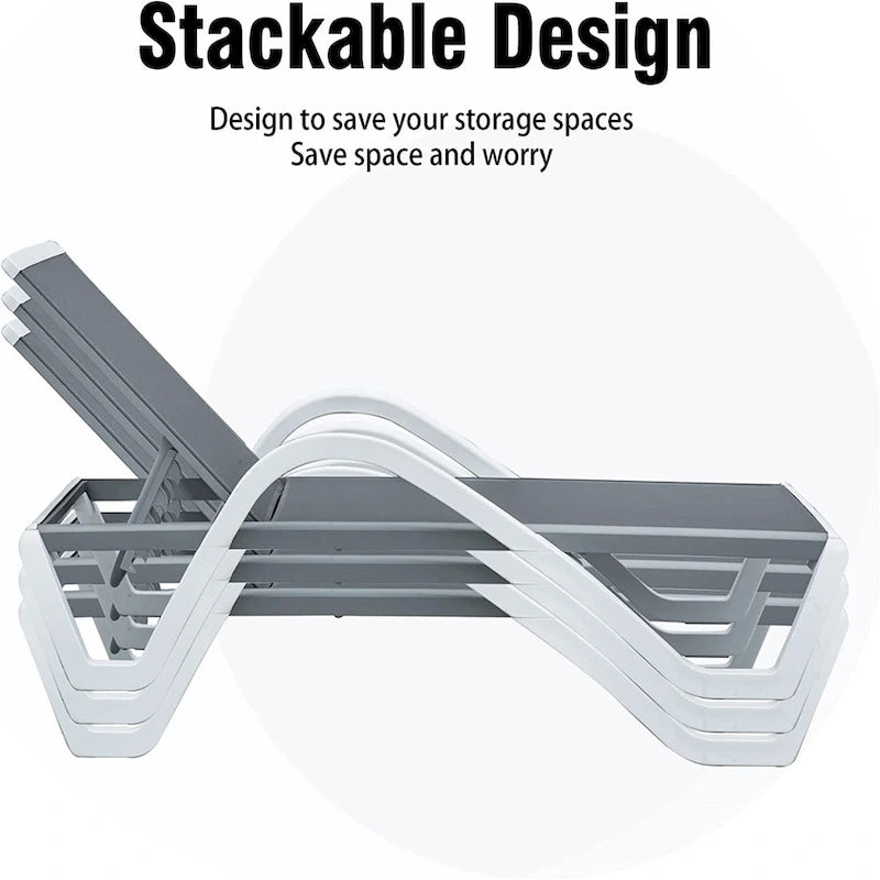Chaises longues de piscine réglables en aluminium et table en plastique