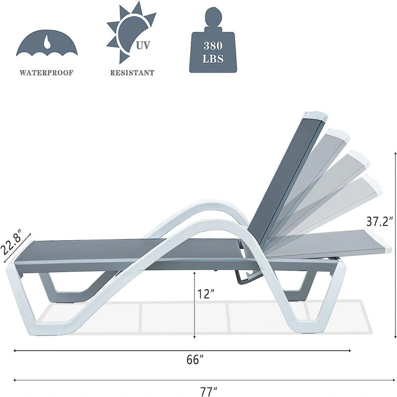 Chaises longues de piscine réglables en aluminium et table en plastique