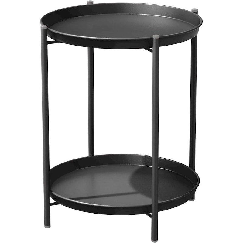 Table d'appoint de patio en acier à 2 niveaux, table d'appoint ronde d'extérieur résistante aux intempéries