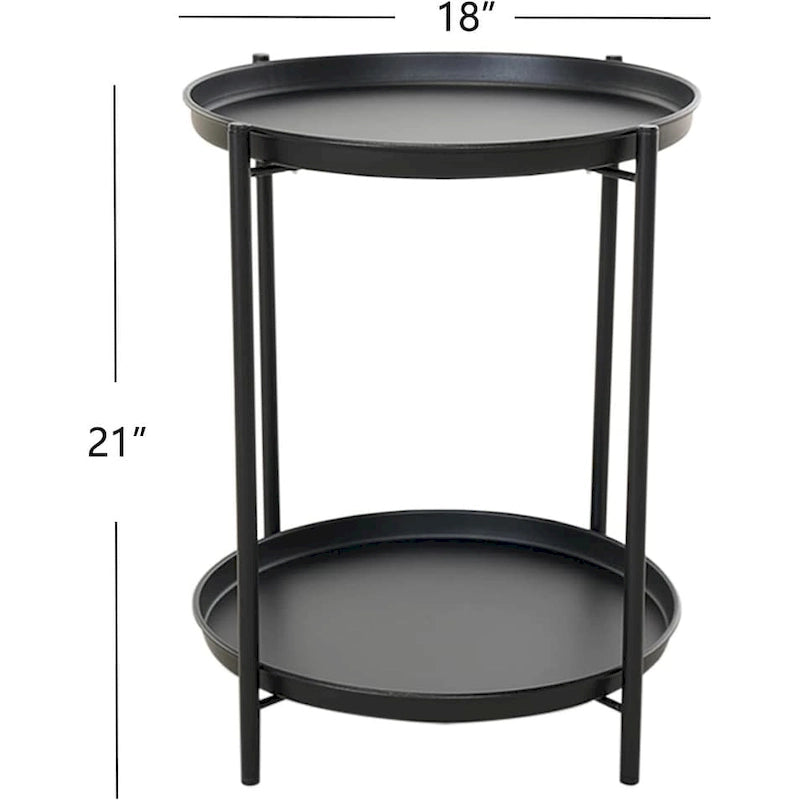 Table d'appoint de patio en acier à 2 niveaux, table d'appoint ronde d'extérieur résistante aux intempéries