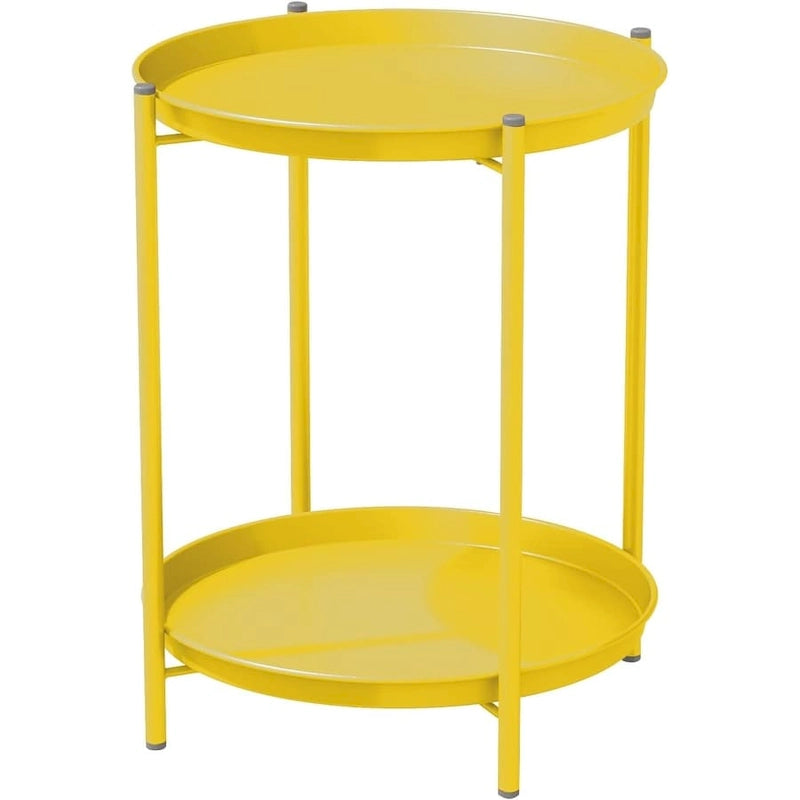 Table d'appoint de patio en acier à 2 niveaux, table d'appoint ronde d'extérieur résistante aux intempéries