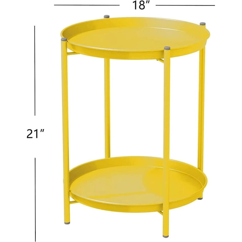 Table d'appoint de patio en acier à 2 niveaux, table d'appoint ronde d'extérieur résistante aux intempéries