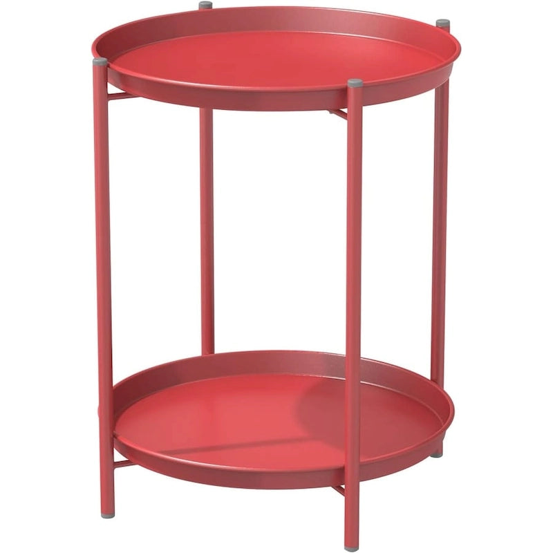Table d'appoint de patio en acier à 2 niveaux, table d'appoint ronde d'extérieur résistante aux intempéries