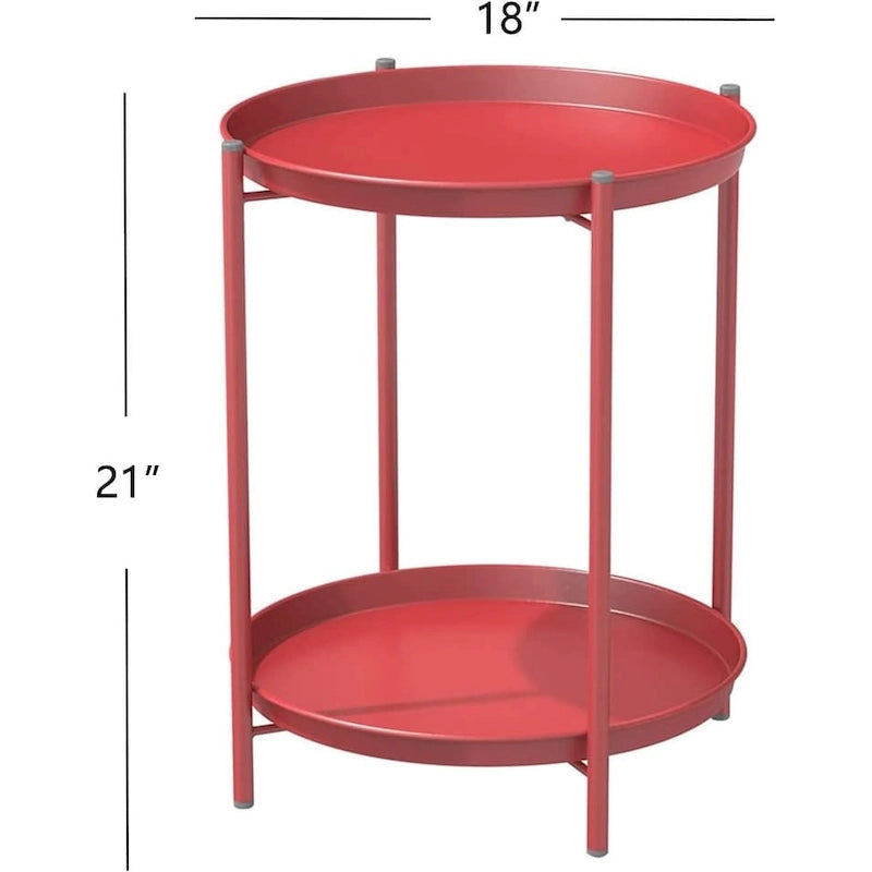 Table d'appoint de patio en acier à 2 niveaux, table d'appoint ronde d'extérieur résistante aux intempéries