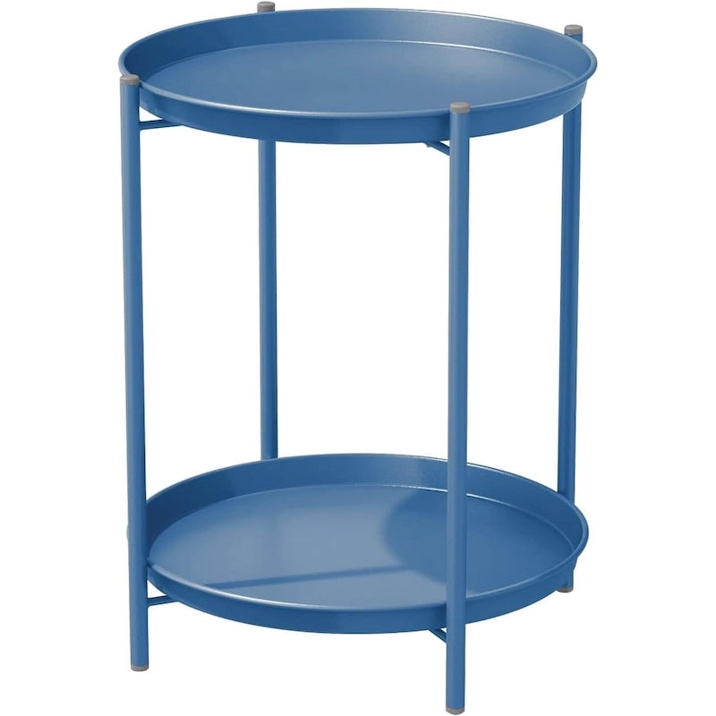 Table d'appoint de patio en acier à 2 niveaux, table d'appoint ronde d'extérieur résistante aux intempéries