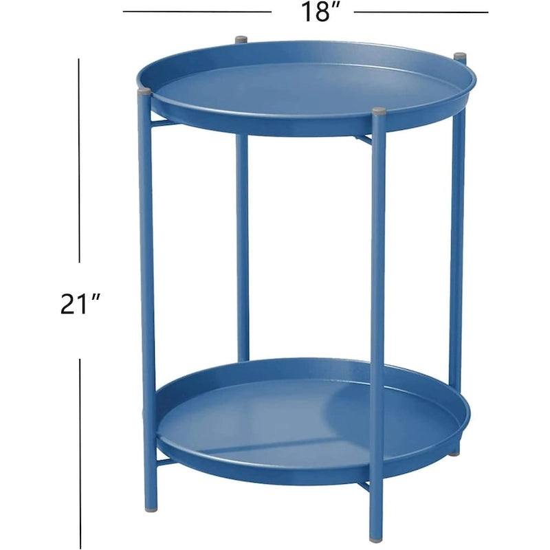 Table d'appoint de patio en acier à 2 niveaux, table d'appoint ronde d'extérieur résistante aux intempéries