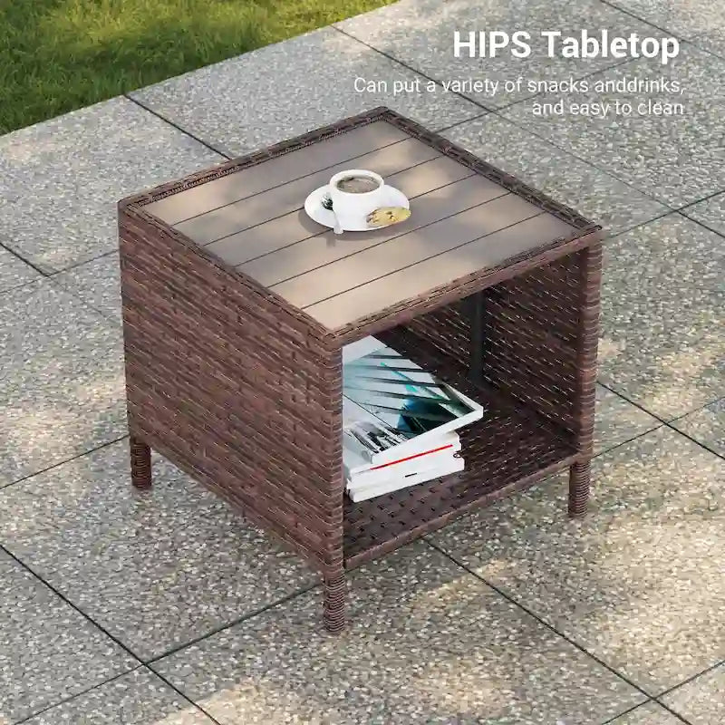 LIVOOSUN Ensemble de canapés de terrasse 9 pièces en rotin PE marron Meubles d'extérieur Ottomans avec table