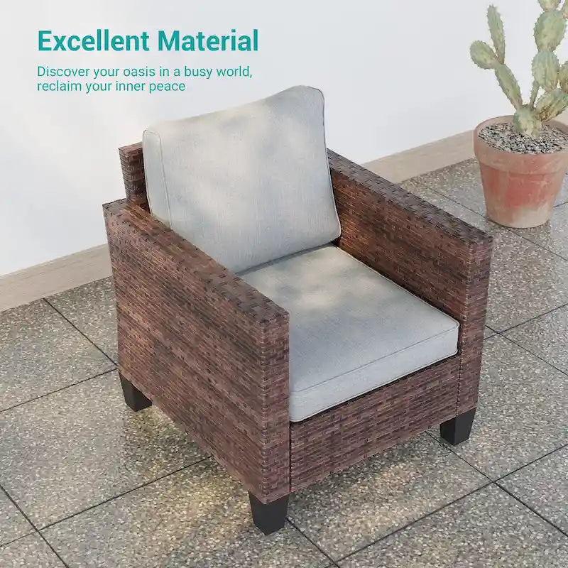 LIVOOSUN Ensemble de canapés de terrasse 9 pièces en rotin PE marron Meubles d'extérieur Ottomans avec table