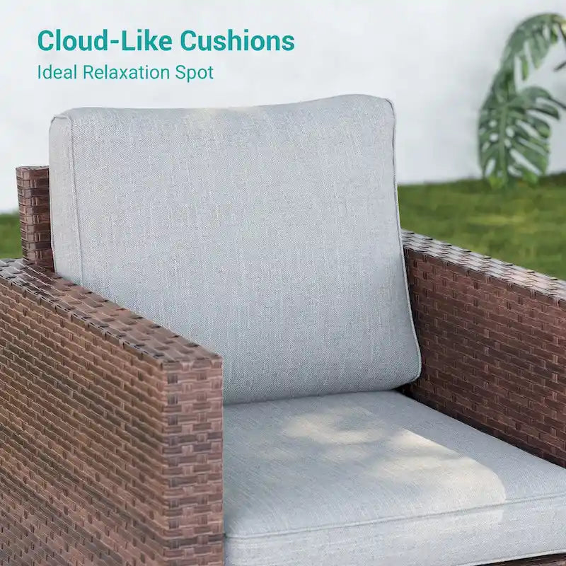 LIVOOSUN Ensemble de canapés de terrasse 9 pièces en rotin PE marron Meubles d'extérieur Ottomans avec table