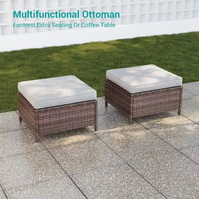 LIVOOSUN Ensemble de canapés de terrasse 9 pièces en rotin PE marron Meubles d'extérieur Ottomans avec table