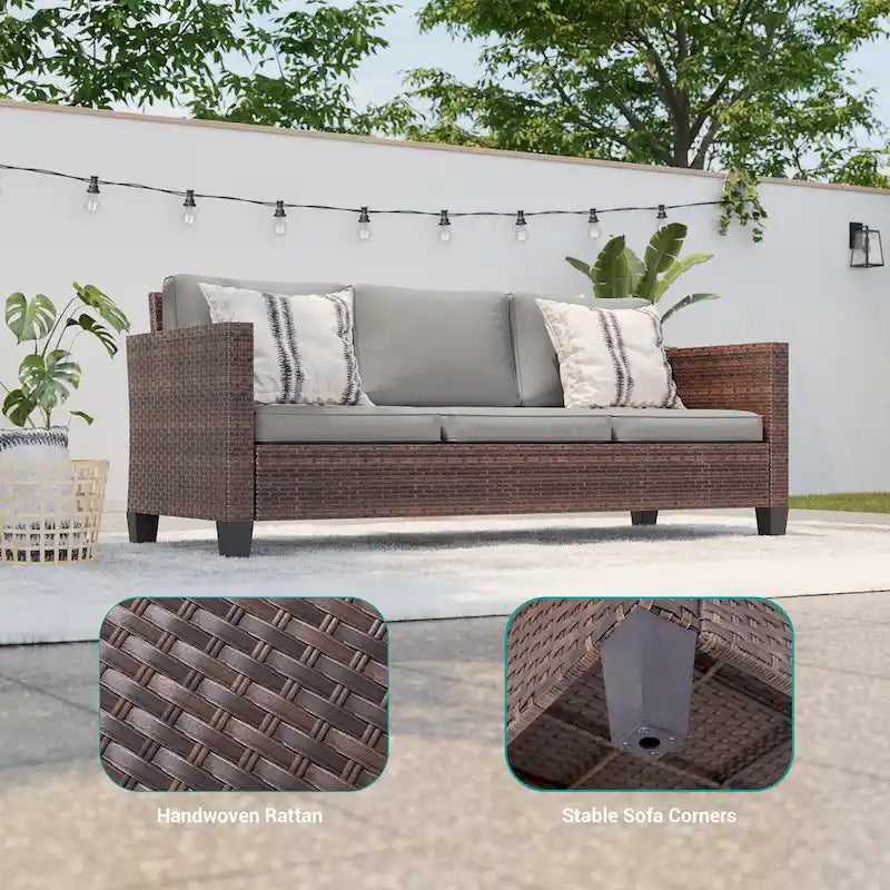 LIVOOSUN Ensemble de canapés de terrasse 9 pièces en rotin PE marron Meubles d'extérieur Ottomans avec table