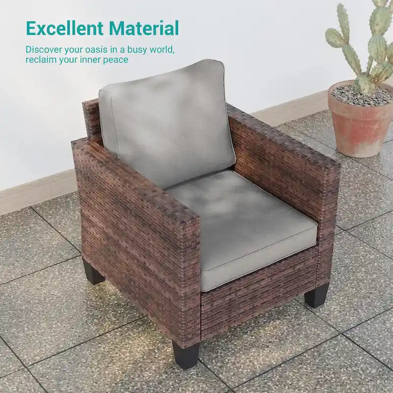 LIVOOSUN Ensemble de canapés de terrasse 9 pièces en rotin PE marron Meubles d'extérieur Ottomans avec table