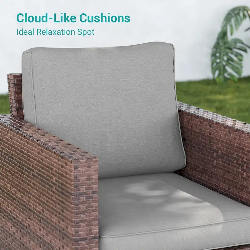 LIVOOSUN Ensemble de canapés de terrasse 9 pièces en rotin PE marron Meubles d'extérieur Ottomans avec table