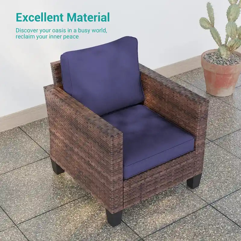 LIVOOSUN Ensemble de canapés de terrasse 9 pièces en rotin PE marron Meubles d'extérieur Ottomans avec table