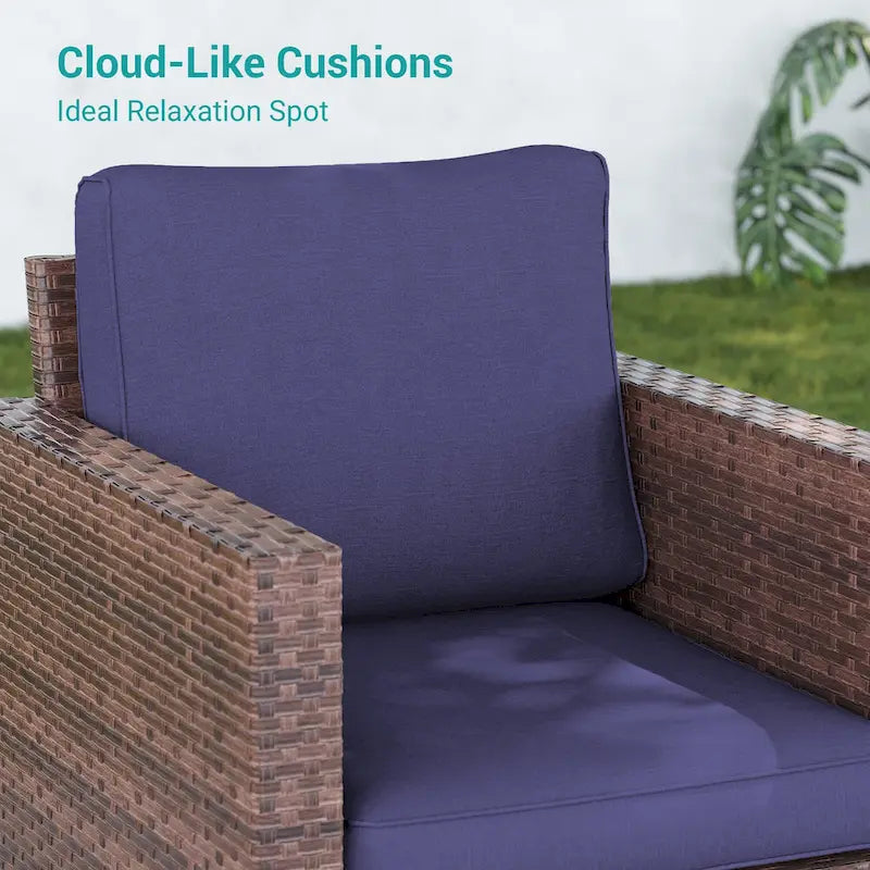 LIVOOSUN Ensemble de canapés de terrasse 9 pièces en rotin PE marron Meubles d'extérieur Ottomans avec table