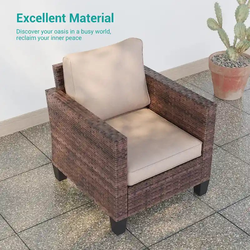 LIVOOSUN Ensemble de canapés de terrasse 9 pièces en rotin PE marron Meubles d'extérieur Ottomans avec table
