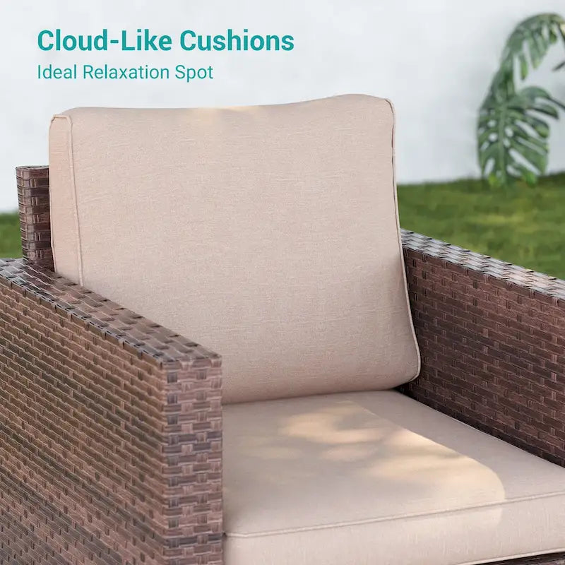 LIVOOSUN Ensemble de canapés de terrasse 9 pièces en rotin PE marron Meubles d'extérieur Ottomans avec table