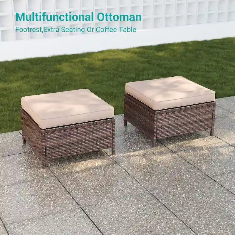 LIVOOSUN Ensemble de canapés de terrasse 9 pièces en rotin PE marron Meubles d'extérieur Ottomans avec table