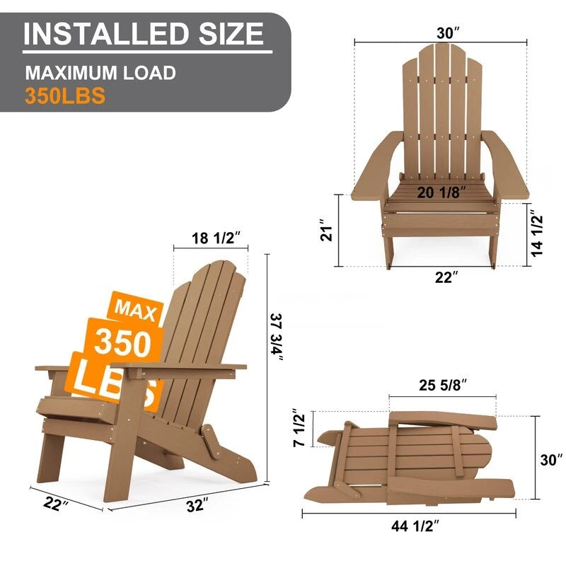 Chaise Adirondack pliante d'extérieur WINSOON 2 pièces toutes saisons en HIPS avec ottoman