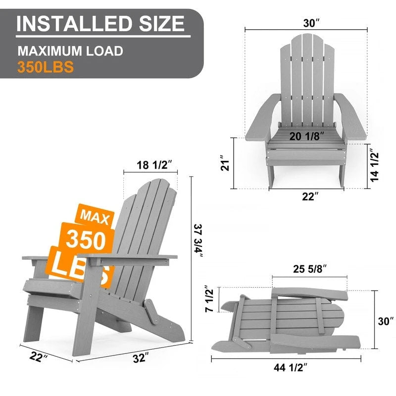 Chaise Adirondack pliante d'extérieur WINSOON 2 pièces toutes saisons en HIPS avec ottoman