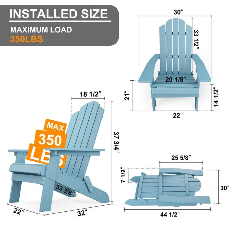 Chaise Adirondack pliante d'extérieur WINSOON 2 pièces toutes saisons en HIPS avec ottoman