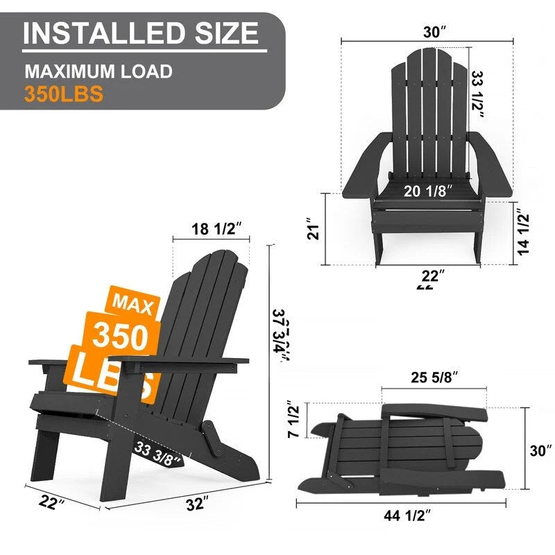Chaise Adirondack pliante d'extérieur WINSOON 2 pièces toutes saisons en HIPS avec ottoman