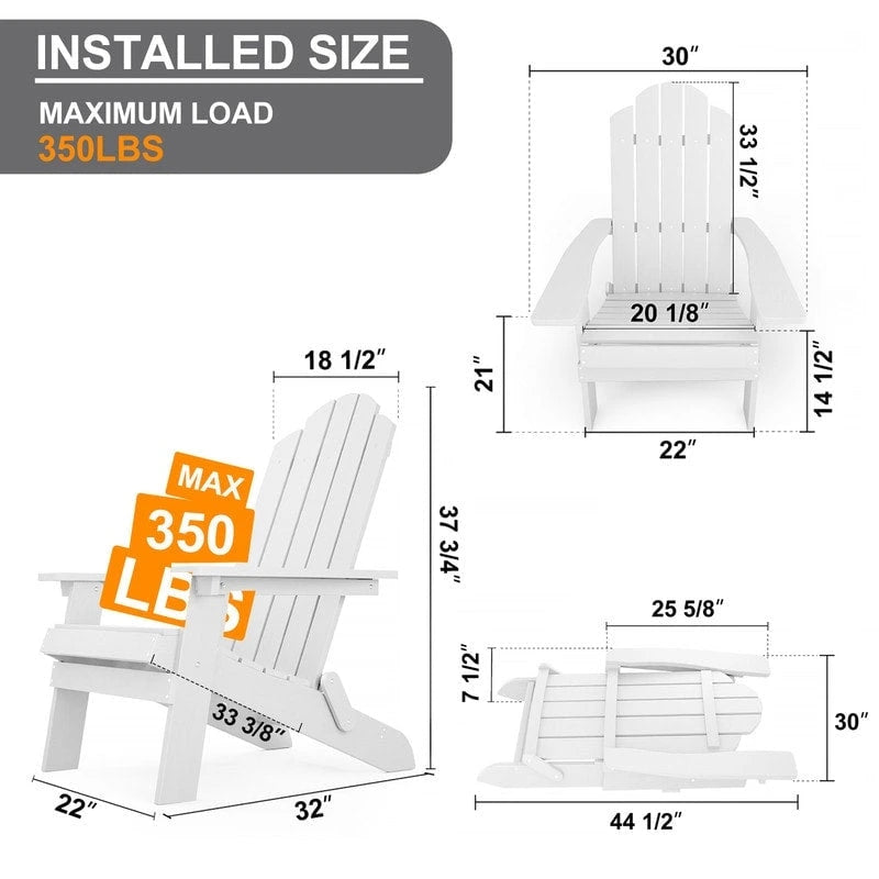 Chaise Adirondack pliante d'extérieur WINSOON 2 pièces toutes saisons en HIPS avec ottoman