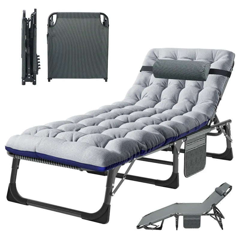Chaise longue de camping DoCred, chaise de patio inclinable pliable et réglable - 191 x 68 x 30 cm