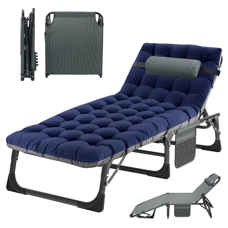 Chaise longue de camping DoCred, chaise de patio inclinable pliable et réglable - 191 x 68 x 30 cm