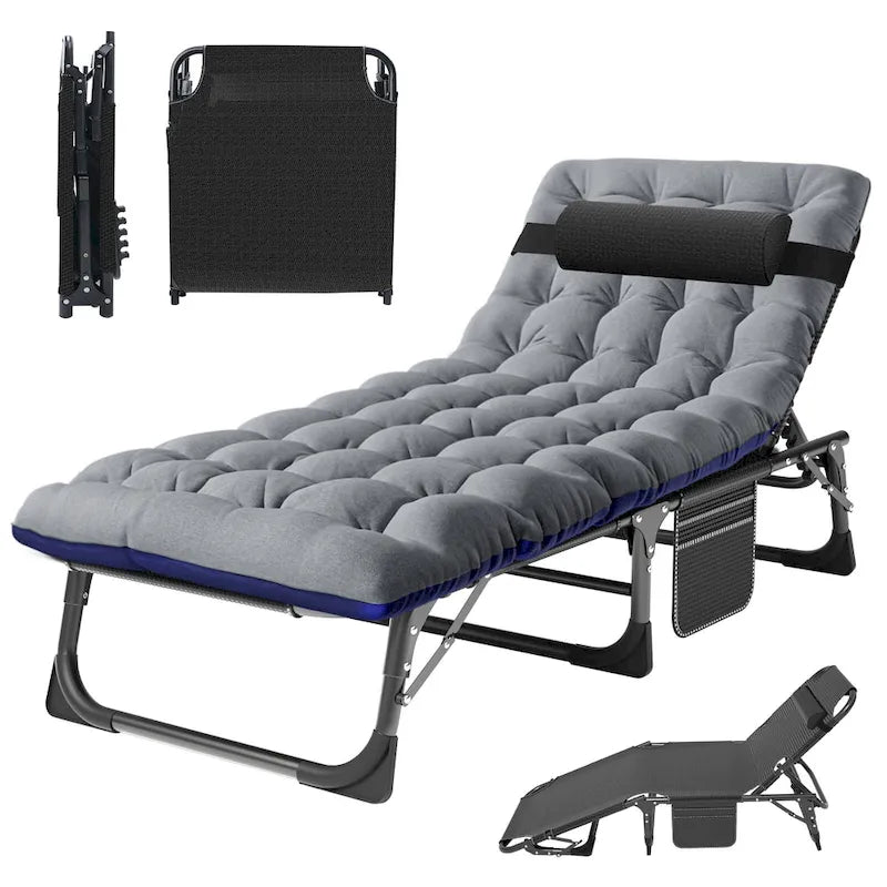 Chaise longue de camping DoCred, chaise de patio inclinable pliable et réglable - 191 x 68 x 30 cm