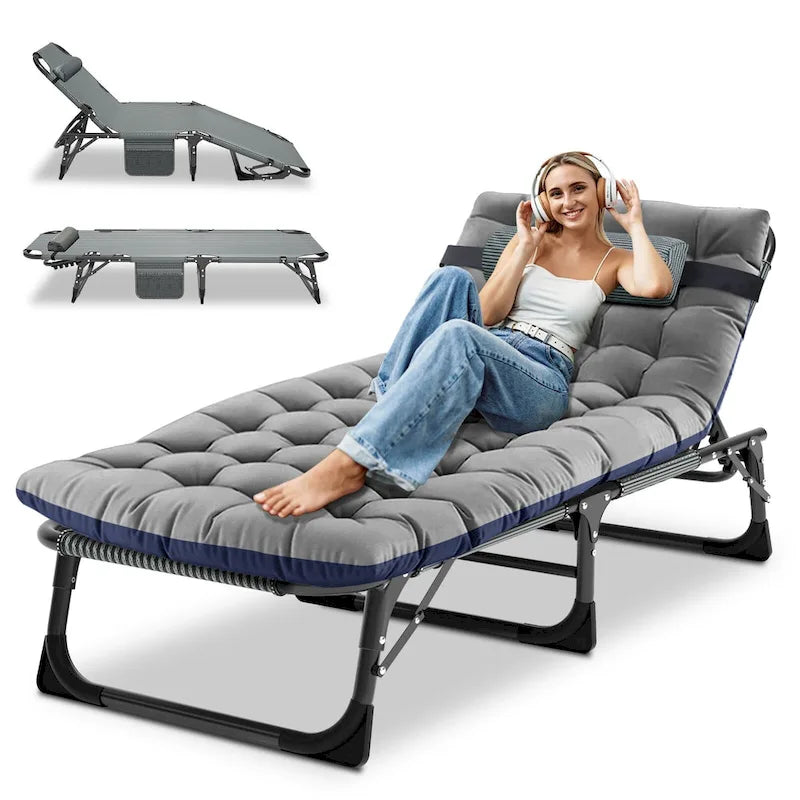 Chaise longue de camping DoCred, chaise de patio inclinable pliable et réglable - 191 x 68 x 30 cm
